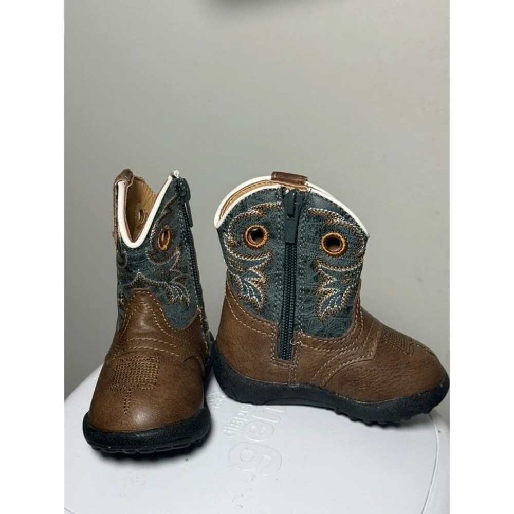 Roper Infant Boys' Daniel Distressed Saddle Cowbabies Boots Round Toe size 3